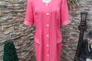 vintage 90s Coral button up Pencil Dress UK 12 14
