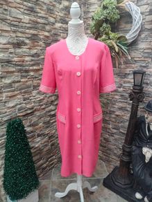 vintage 90s Coral button up Pencil Dress UK 12 14