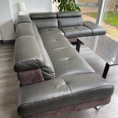 Grey Leather Sofa and chair with Coffee Table