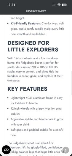 Ridgeback scoot balance bike barely used