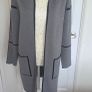 Grey Hooded Longline Cardigan Coatigan Contrast Trim Pockets Size L Image 3