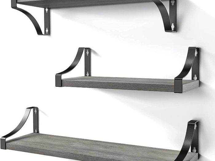 Floating Shelves Wall Mounted Shelf, Gray Paulownia Wood Wall Shelves, Wooden Shelves Set of 3 for Bedroom, Bathroom, Living Room, Kitchen, Home Office, Laundry room (FREE POSTAGE)