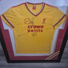 Rare Framed & Signed Liverpool FC jersey Retro Shirt  Autographed by Dalglish, Hansen & Whelan