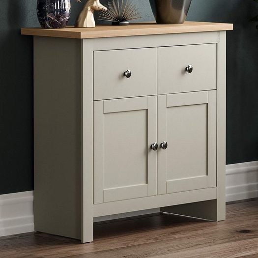 Arlington 2 Drawer 2 Door Sideboard, Engineered Wood, Grey & Oak, H 80 x W 79 x D 35 cm