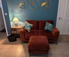 EZ Living Megan Rust Velvet 3-Piece Suite (2-Seater, Armchair & Footstool)