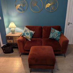 EZ Living Megan Rust Velvet 3-Piece Suite (2-Seater, Armchair & Footstool)