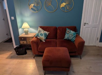 EZ Living Megan Rust Velvet 3-Piece Suite (2-Seater, Armchair & Footstool)