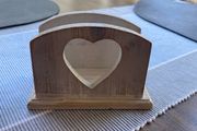 Wooden napkin holder with cut out heart