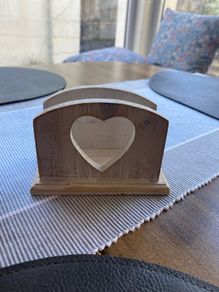 Wooden napkin holder with cut out heart