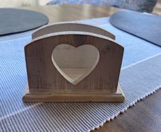 Wooden napkin holder with cut out heart