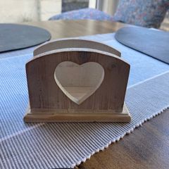 Wooden napkin holder with cut out heart