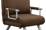 Convertible 1-Seater Armchair Sofa Bed with Removable Quilted Upholstery Grand Comfort Cushion Metal Armrests Suede Brown
