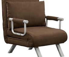 Convertible 1-Seater Armchair Sofa Bed with Removable Quilted Upholstery Grand Comfort Cushion Metal Armrests Suede Brown