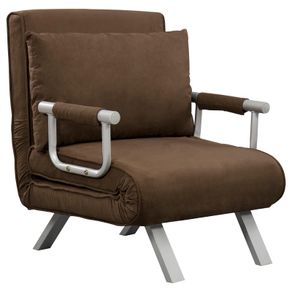 Convertible 1-Seater Armchair Sofa Bed with Removable Quilted Upholstery Grand Comfort Cushion Metal Armrests Suede Brown