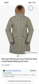 Mountain Warehouse Acorn Womens Borg Lined Padded Waterproof Parka - size 10