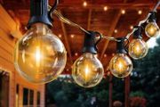 Outdoor LED String Lights Mains Powered 15M/50FT, G40 Waterproof Patio Bistro Hanging Lights with 1W 26 Plastic Bulbs 1 Spare MULTIPLE SIZES AVAILABLE, SEE DESCRIPTION (FREE POSTAGE)