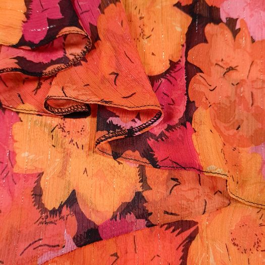 River Island Orange Pink Metallic Floral Print Tiered Ruffle Chiffon Midi Skirt 10UK/38EU