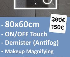 LED Bathroom Mirror 80x60cm Makeup Antifog Cold Light