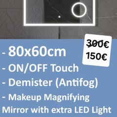 LED Bathroom Mirror 80x60cm Makeup Antifog Cold Light
