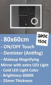 LED Bathroom Mirror 80x60cm Makeup Cosmetic Mirror Fogless
