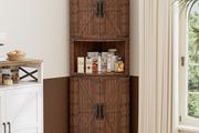 165cm Tall Corner Storage Cabinet with Barn Doors, 5-Tier Farmhouse Corner Cabinet for Living Room, 4 Wooden Doors and 5 Shelves, Space Saving Freestanding Sideboard for Home, Kitchen,Brown