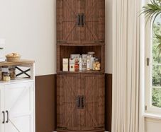 165cm Tall Corner Storage Cabinet with Barn Doors, 5-Tier Farmhouse Corner Cabinet for Living Room, 4 Wooden Doors and 5 Shelves, Space Saving Freestanding Sideboard for Home, Kitchen,Brown