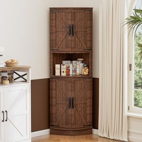 165cm Tall Corner Storage Cabinet with Barn Doors, 5-Tier Farmhouse Corner Cabinet for Living Room, 4 Wooden Doors and 5 Shelves, Space Saving Freestanding Sideboard for Home, Kitchen,Brown