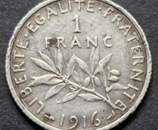 1916 France 1 Franc Silver coin