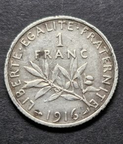 1916 France 1 Franc Silver coin