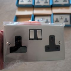 10 x Twin Socket Heritage Brass Richmond Elite Range - Satin Nickel with black trim. 2 Gang 13A