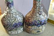 Set of 2 decorative bottles handmade decorative glass bottles featuring a Viola blue flowers decoupage design and a crackled paint finish.