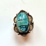 ringVintage Egyptian Hallmarked Solid Silver Scarab Beetle Ring Faience Scarab Image 3