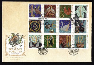 2017 Isle of Man Christmas; Twelve Days of Christmas by Catherine Rowe Commemorative Stamps First Day Cover (FDC)