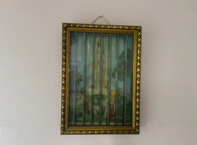 Antique Framed Tricenium View Changing Religious Art Wall Hanging Shadowbox
