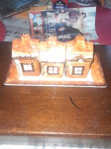 Beautiful Old Price 4 Piece COTTAGE WARE Cruet Set, Salt, Pepper and Mustard, postage available or collection