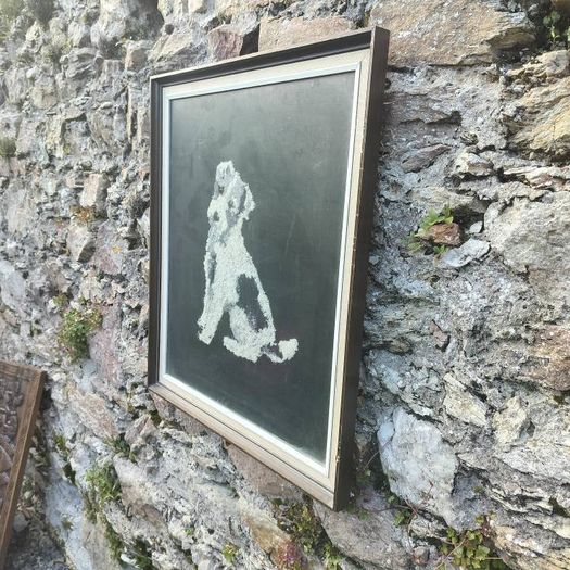 Unique 1960s Hand-Made Wool Terrier Portrait - Mid-Century Art (53x60cm)