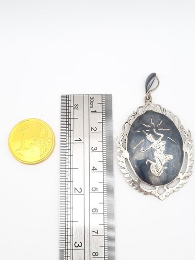 Vintage Sterling Silver Siam Niello Brooch Pendant