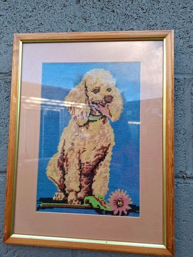 Vintage Kitsch Poodle framed Needlework