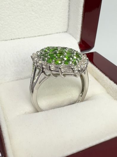 Silver Chrome Diopside & White Topaz Halo Ring