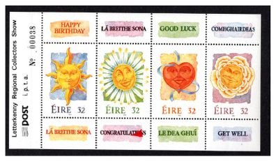1994 Ireland Letterkenny, Donegal Regional Collectors Show on Greeting Booklet Pane Commemorative Stamp Mint Never Hinged (MNH)