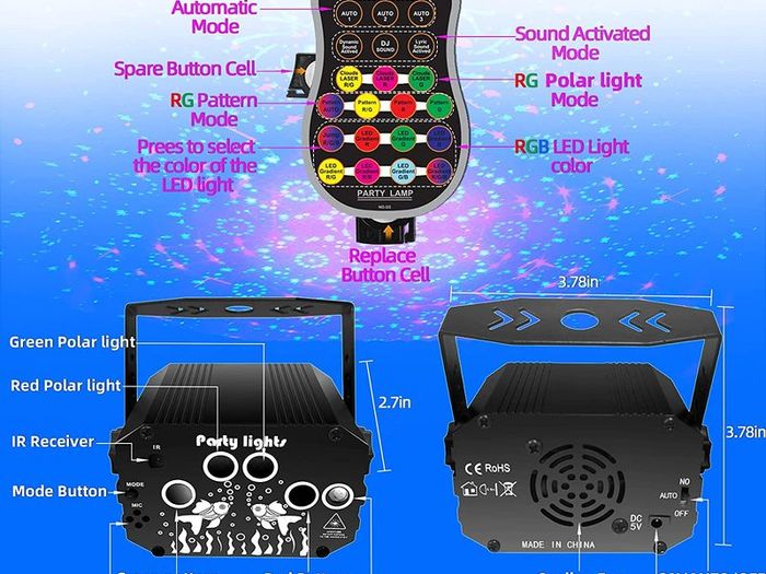 Laser Projector Lights RGB UV DJ Disco Stage Party Lights for Christmas Halloween Birthday Weddin
