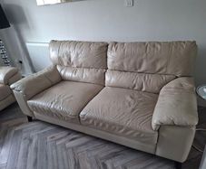 2 x 3 seater cream leather sofa