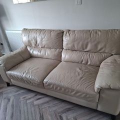 2 x 3 seater cream leather sofa