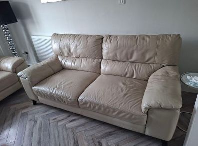 2 x 3 seater cream leather sofa