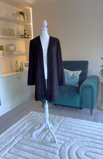 Elegant Black Sequins long Blazer. Size Medium UK 10-12 / EU 38-40