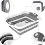 Washing Up Bowl with Integrated Chopping Board 3 in 1 Foldable Vegetable Basket, Basin Tub with Drain, Silicone Cutting Board & Multifunctional Dish Tub for Kitchen and Camping, Grey Image 4