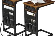 C Shaped Side Table Set with Charging Station