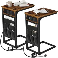 C Shaped Side Table Set with Charging Station