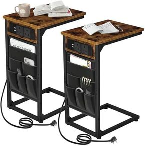C Shaped Side Table Set with Charging Station