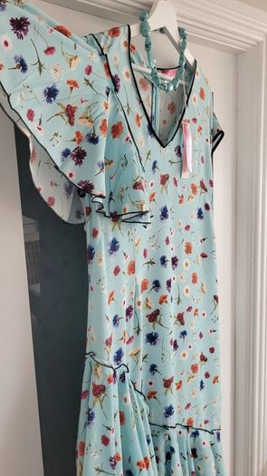 NATASHA ZINKO blue floral ruffle midi Sz 12 UK - Bnwt - Rrp 651 Sterling